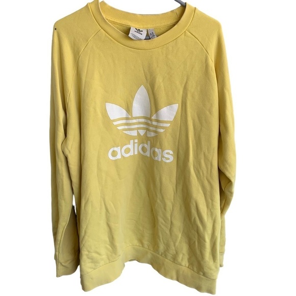 Adidas Crewneck Sweatshirt Adult XXL Mens Sweater Trefoil Logo Yellow White - Picture 1 of 6